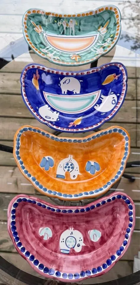 5-Pc Vintage Italian Ceramic Serving Set - Large Solimene Bowl & 4 Crescent Plates - photo 4