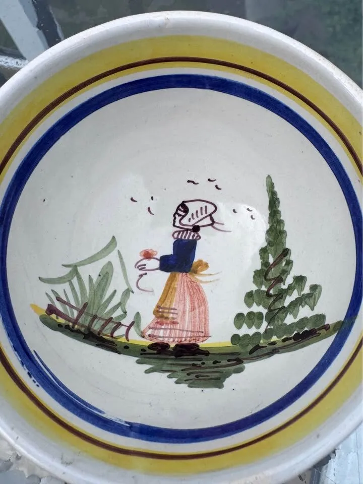 Antique Quimper 4-Pc Nested Porridge Set - Bowls & Matching Stands 1920-1930s - photo 4