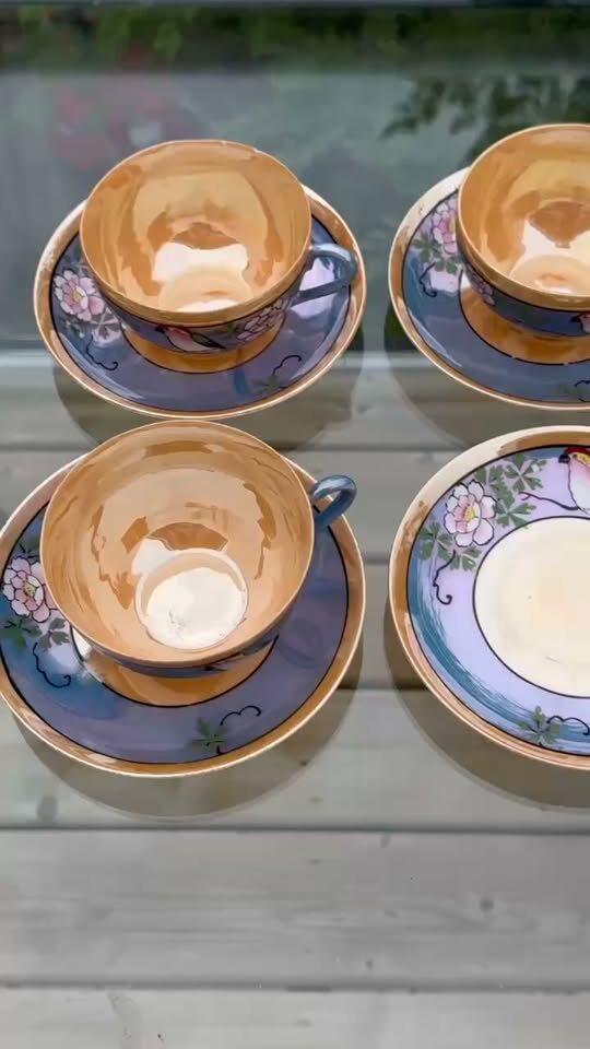 Vintage 1930s Japanese Lustreware Tea Cups and Saucers Set - 7 Pieces - photo 1