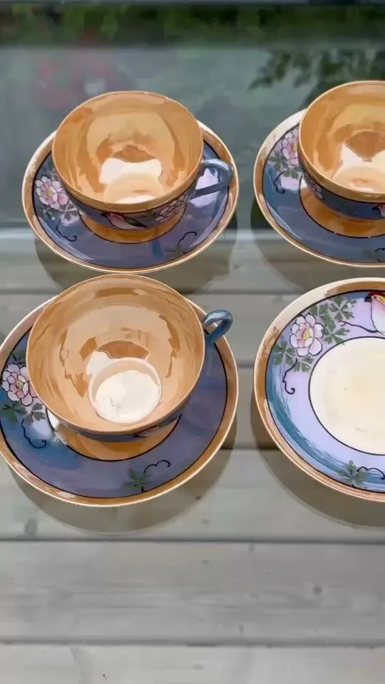 Vintage 1930s Japanese Lustreware Tea Cups and Saucers Set - 7 Pieces - photo 1
