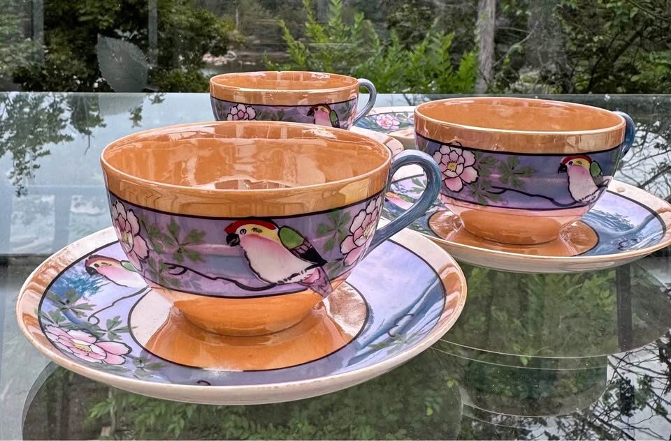 Vintage 1930s Japanese Lustreware Tea Cups and Saucers Set - 7 Pieces - photo 2