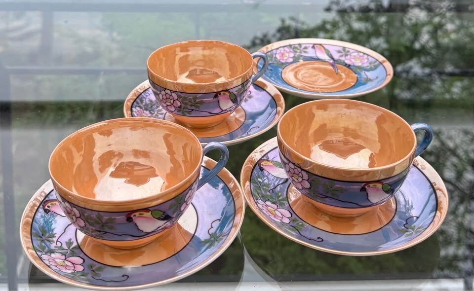 Vintage 1930s Japanese Lustreware Tea Cups and Saucers Set - 7 Pieces - photo 4