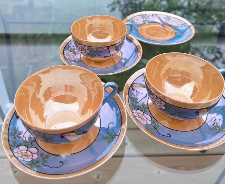 Vintage 1930s Japanese Lustreware Tea Cups and Saucers Set - 7 Pieces - photo 5