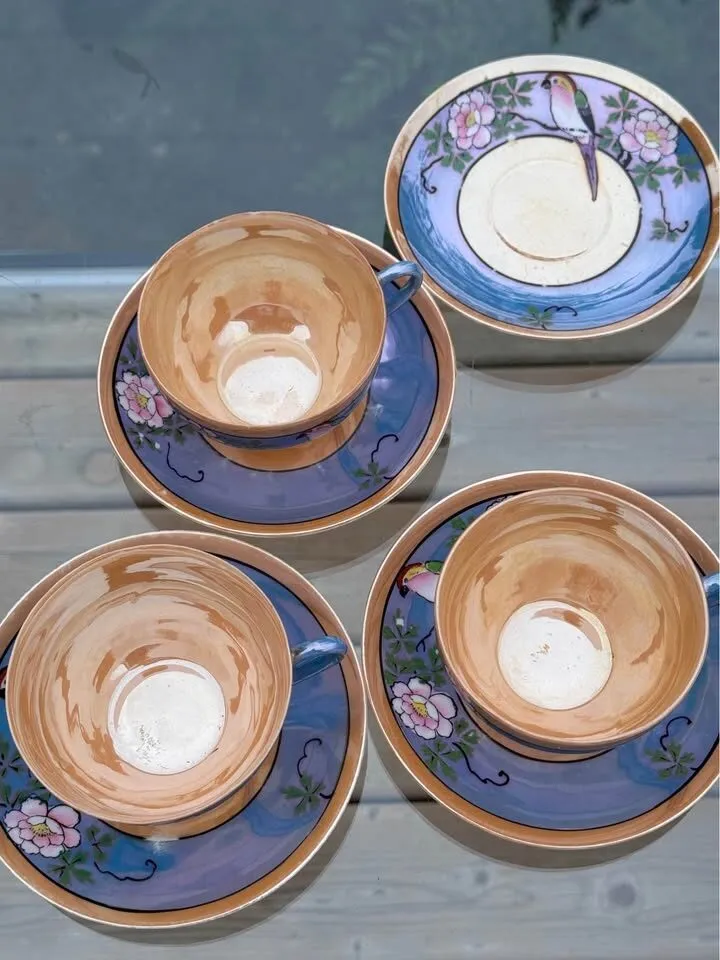 Vintage 1930s Japanese Lustreware Tea Cups and Saucers Set - 7 Pieces - photo 6