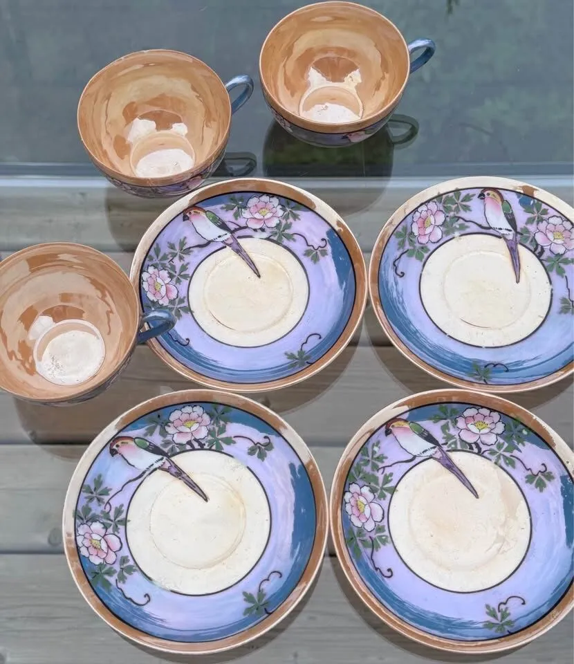 Vintage 1930s Japanese Lustreware Tea Cups and Saucers Set - 7 Pieces - photo 7