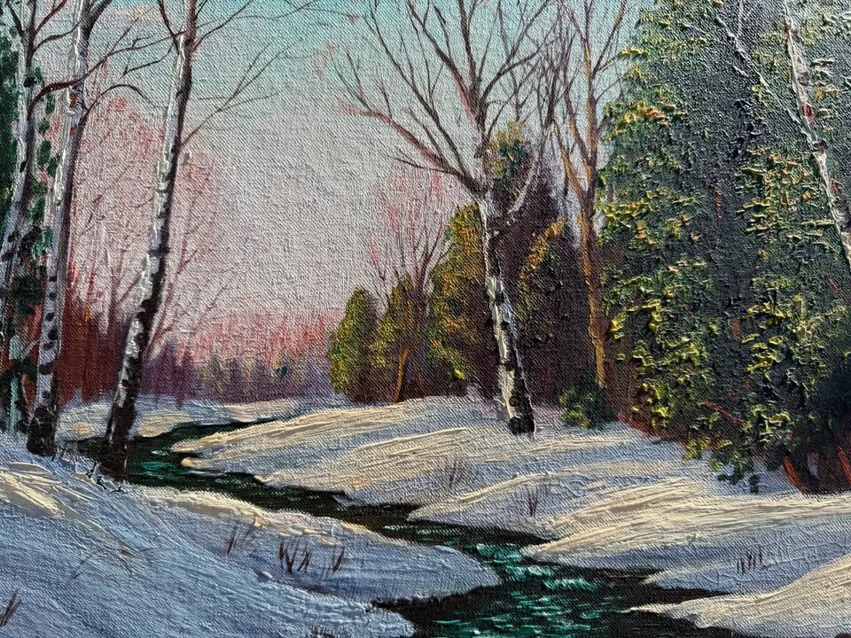 1960s Mid-Century Canadian Winter Oil Painting (Unframed, 22x28) - photo 7