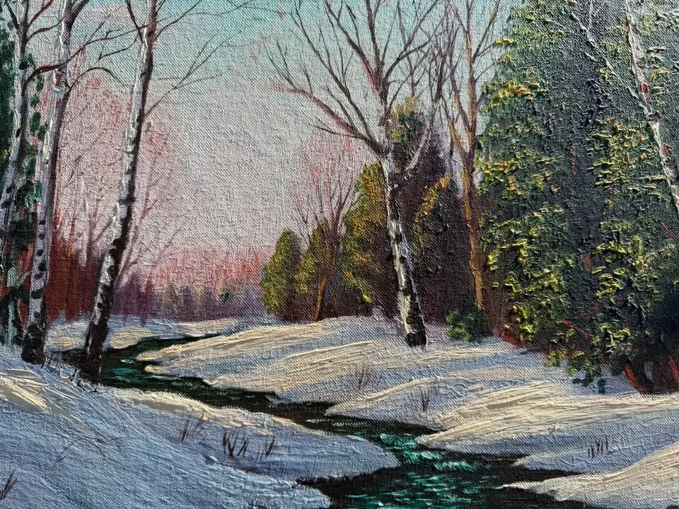 1960s Mid-Century Canadian Winter Oil Painting (Unframed, 22x28) - photo 7