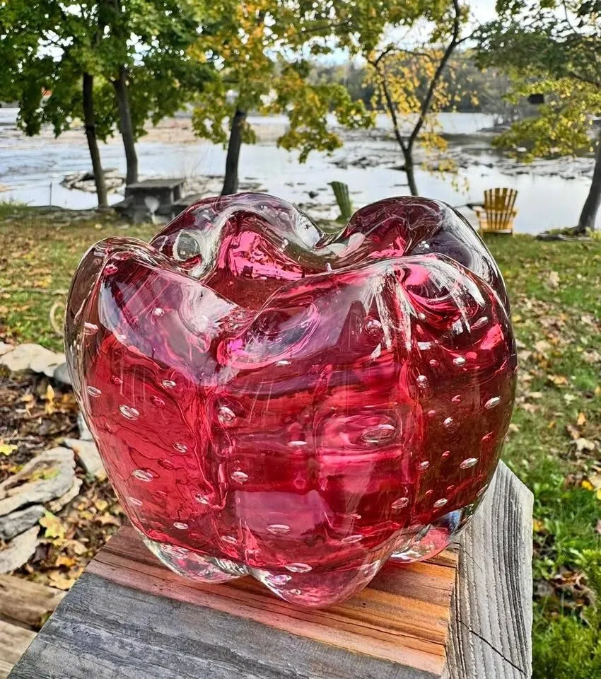 Vintage Murano Ruby Red Bullicante Art Glass Bowl / Ashtray - photo 1