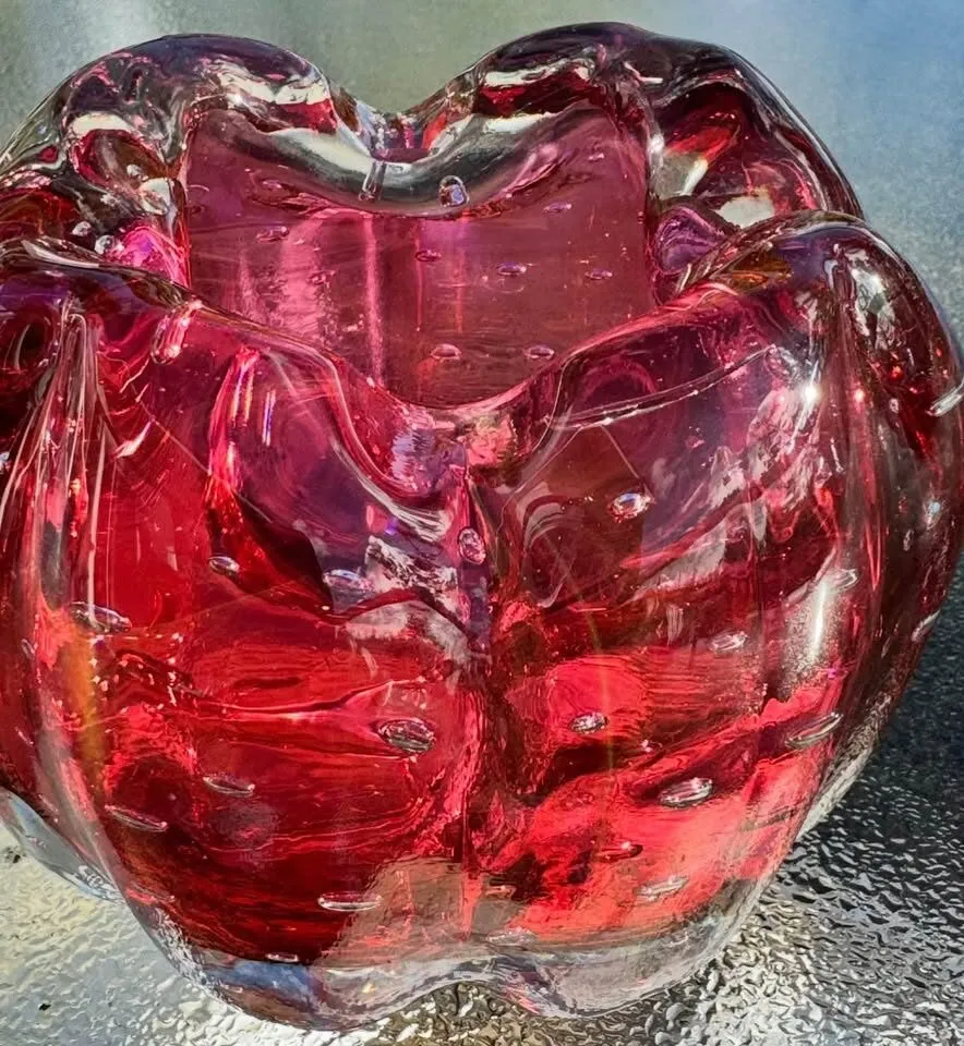 Vintage Murano Ruby Red Bullicante Art Glass Bowl / Ashtray - photo 10