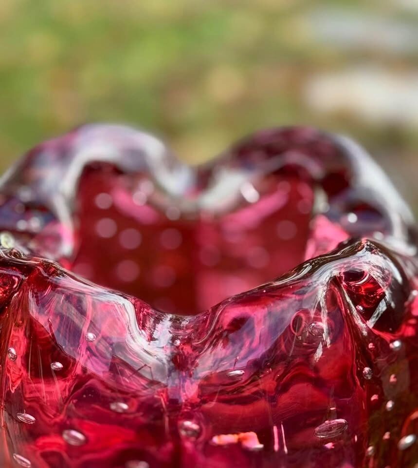 Vintage Murano Ruby Red Bullicante Art Glass Bowl / Ashtray - photo 3