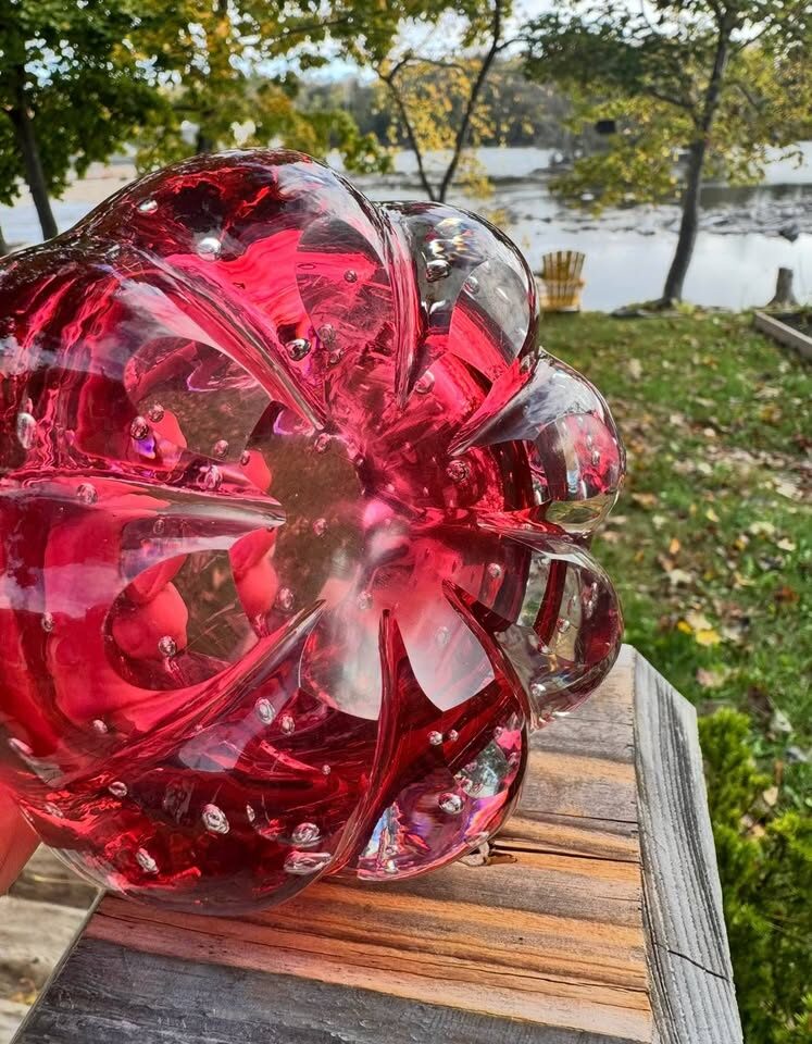 Vintage Murano Ruby Red Bullicante Art Glass Bowl / Ashtray - photo 5