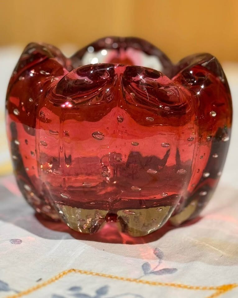 Vintage Murano Ruby Red Bullicante Art Glass Bowl / Ashtray - photo 9