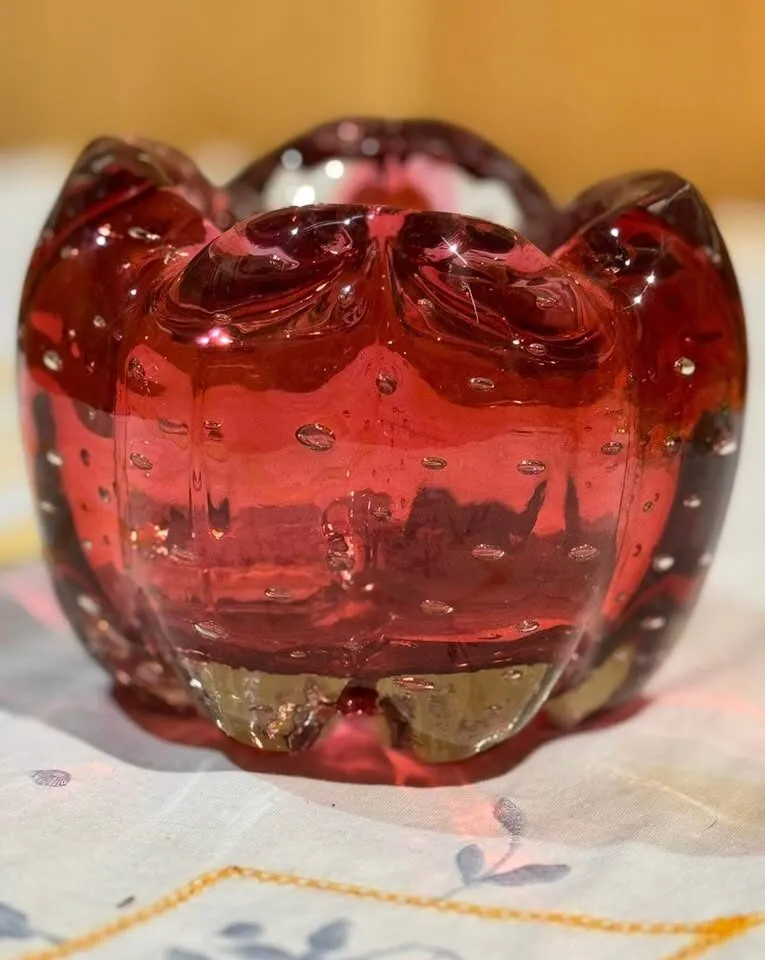 Vintage Murano Ruby Red Bullicante Art Glass Bowl / Ashtray - photo 9