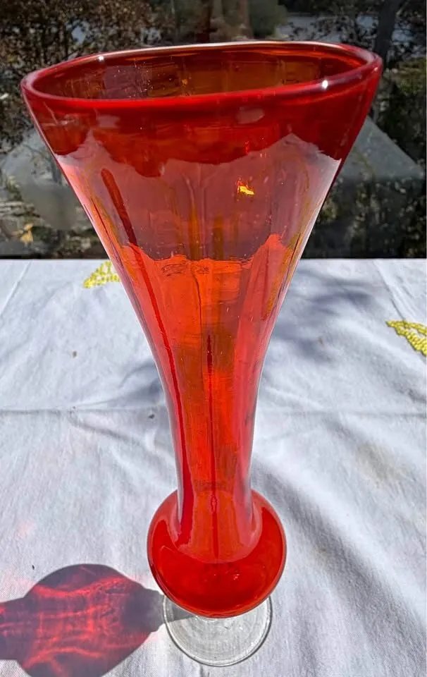 Vintage Mid-Century Italian Empoli Ruby Red Glass Bud Vase - 9.5" - photo 1