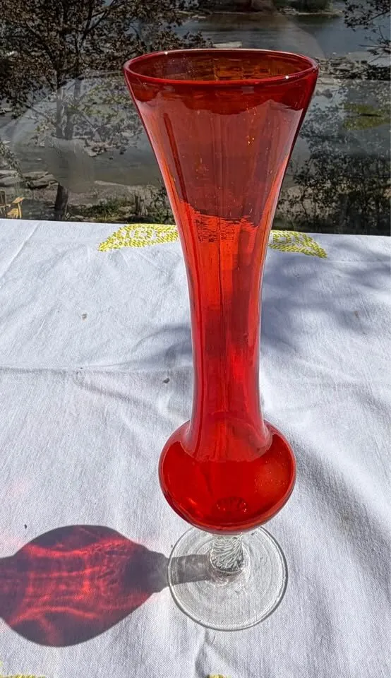 Vintage Mid-Century Italian Empoli Ruby Red Glass Bud Vase - 9.5" - photo 2