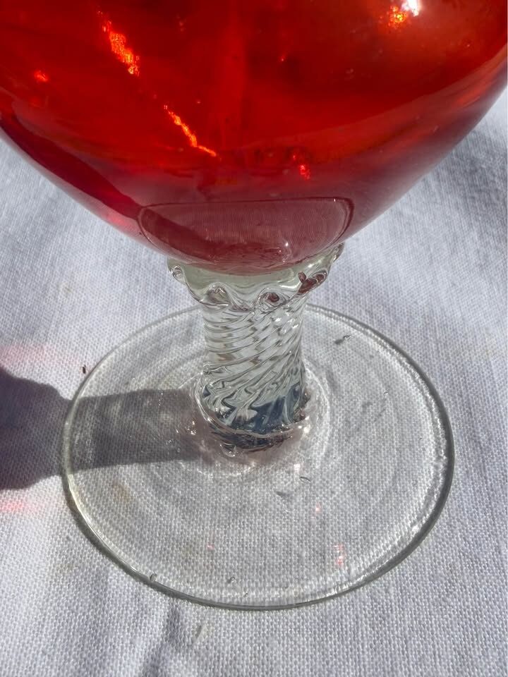 Vintage Mid-Century Italian Empoli Ruby Red Glass Bud Vase - 9.5" - photo 3