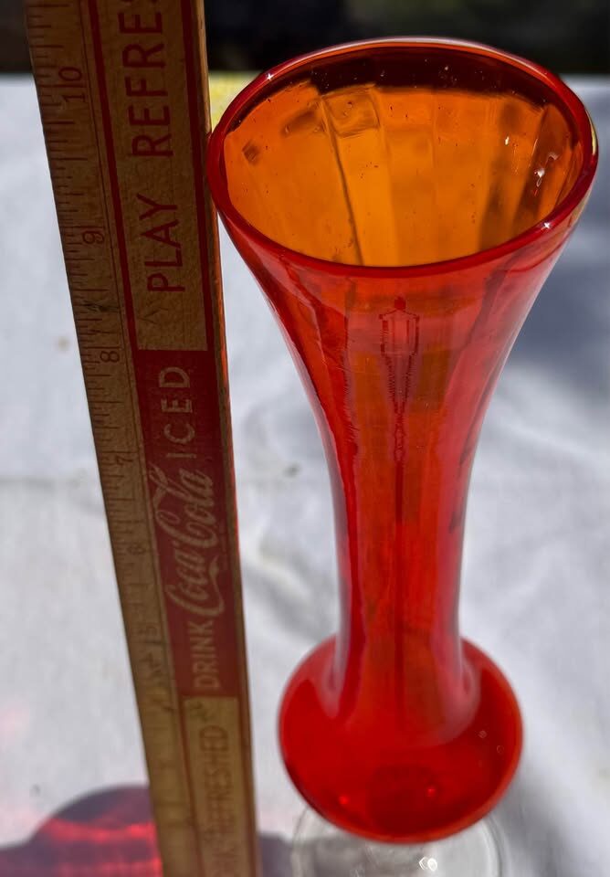 Vintage Mid-Century Italian Empoli Ruby Red Glass Bud Vase - 9.5" - photo 5