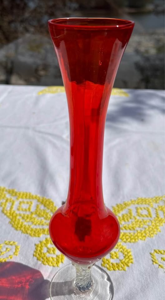 Vintage Mid-Century Italian Empoli Ruby Red Glass Bud Vase - 9.5" - photo 7