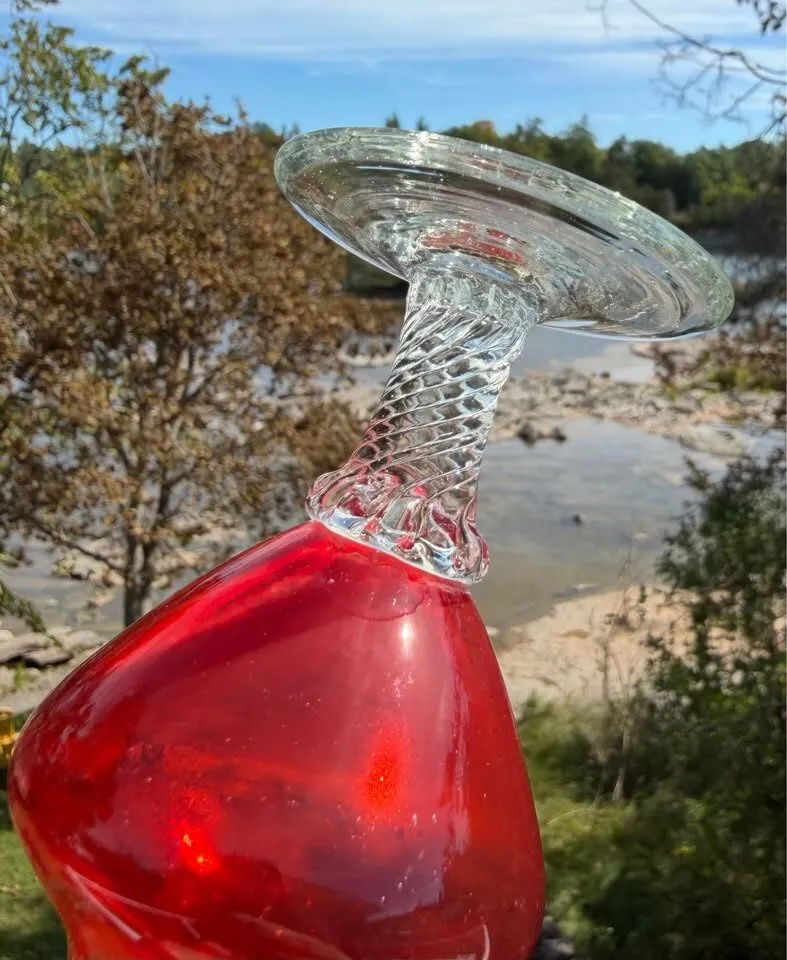 Vintage Mid-Century Italian Empoli Ruby Red Glass Bud Vase - 9.5" - photo 8