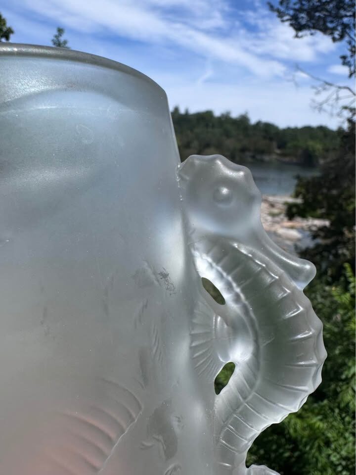 Vintage 1960s/70s Skloexport Bohemia Crystal Seahorse & Koi Fish Frosted Glass Vase - photo 5