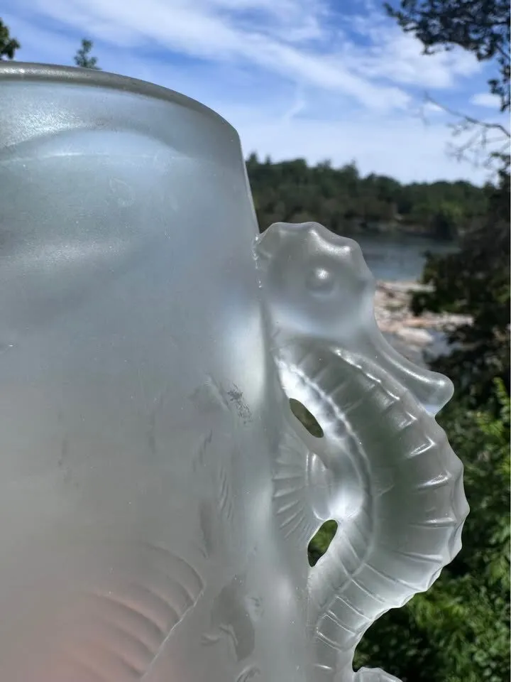 Vintage 1960s/70s Skloexport Bohemia Crystal Seahorse & Koi Fish Frosted Glass Vase - photo 5