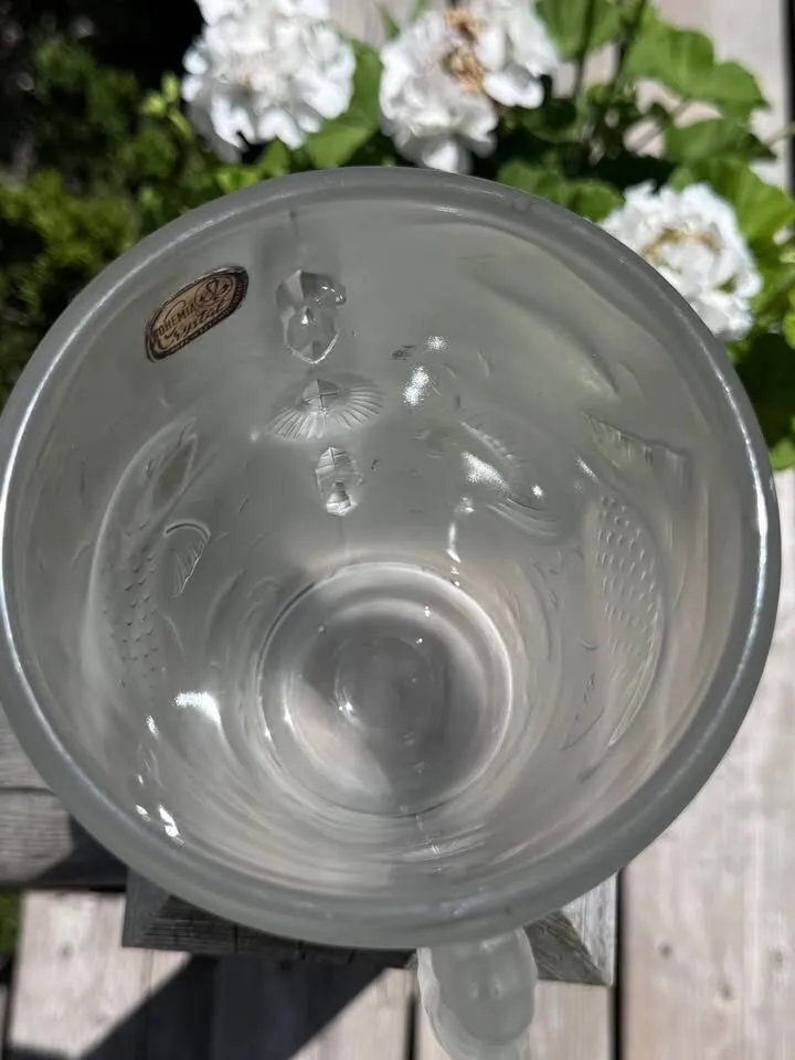 Vintage 1960s/70s Skloexport Bohemia Crystal Seahorse & Koi Fish Frosted Glass Vase - photo 7
