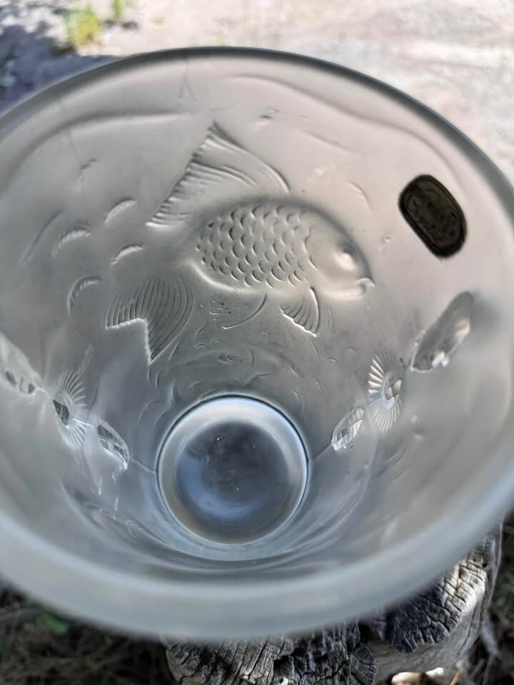 Vintage 1960s/70s Skloexport Bohemia Crystal Seahorse & Koi Fish Frosted Glass Vase - photo 9