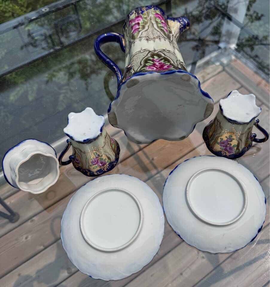 Antique Nippon Style Porcelain Chocolate Pot Set - Cobalt & Gold Gilt - photo 5