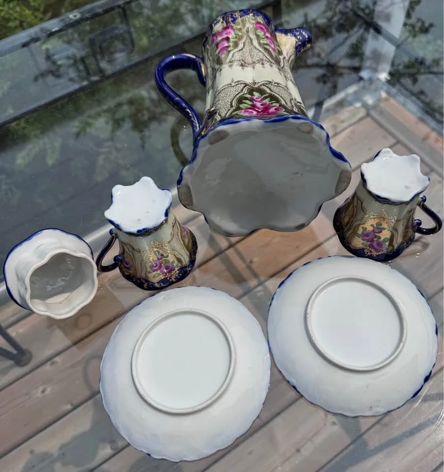 Antique Nippon Style Porcelain Chocolate Pot Set - Cobalt & Gold Gilt - photo 5