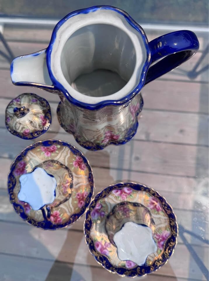 Antique Nippon Style Porcelain Chocolate Pot Set - Cobalt & Gold Gilt - photo 8