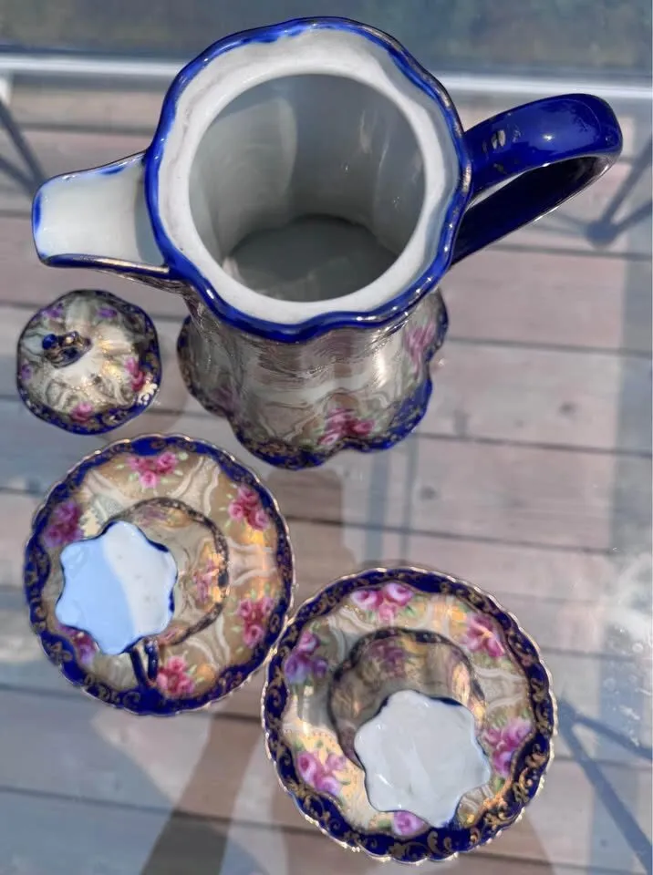 Antique Nippon Style Porcelain Chocolate Pot Set - Cobalt & Gold Gilt - photo 8