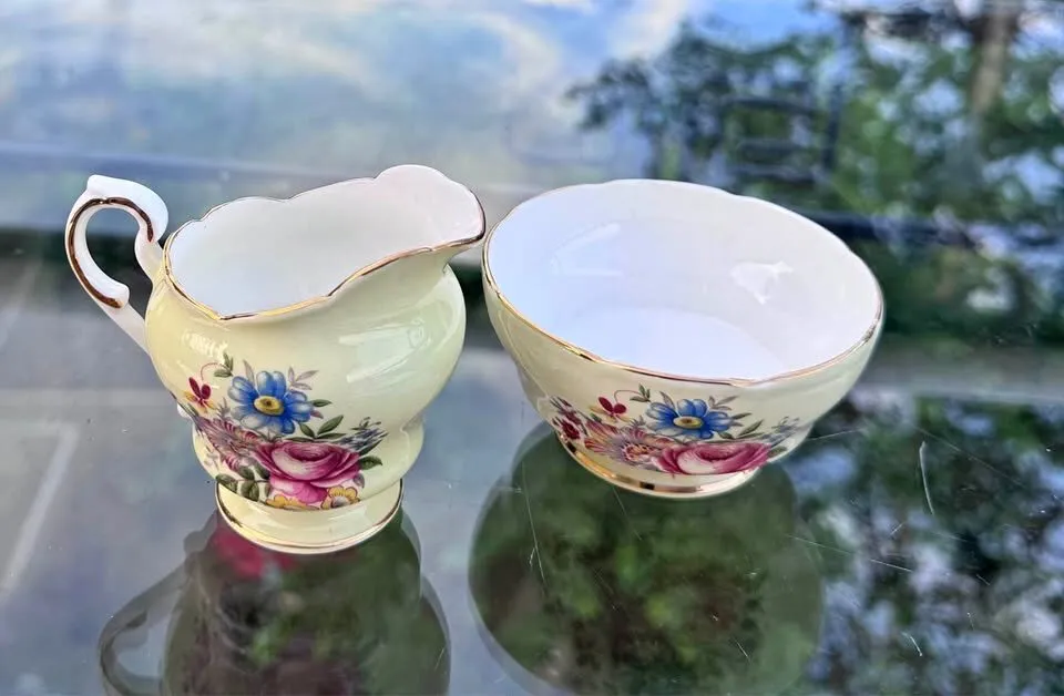 Vintage Paragon Fine Bone China Sugar & Creamer Set - Floral & Gold Trim - photo 1