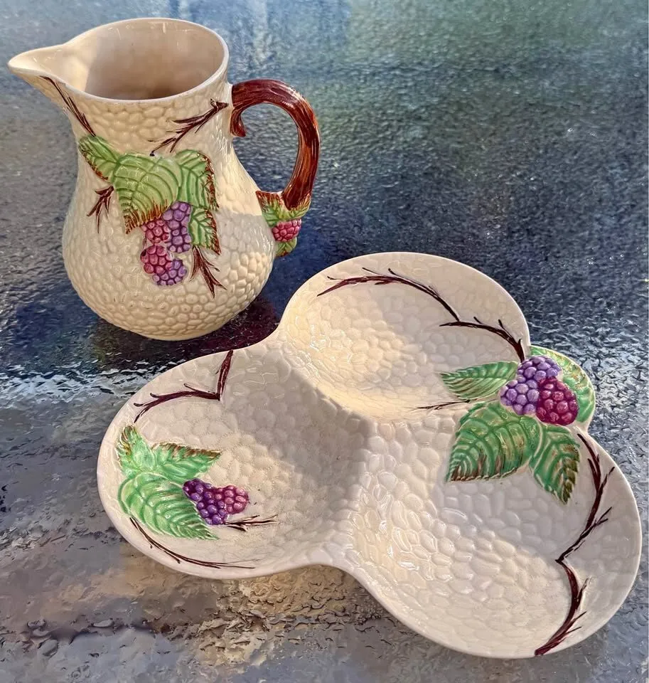 Vintage Wade Bramble Pottery Set - Pitcher & Divided Dish (Made in England) - photo 1