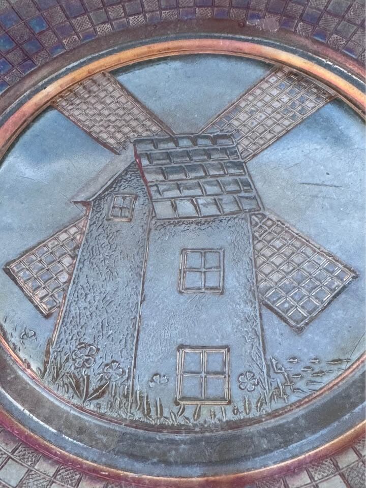 Vintage Hazel Atlas Windmill & Checkerboard Marigold Carnival Glass Plate (8") - photo 5