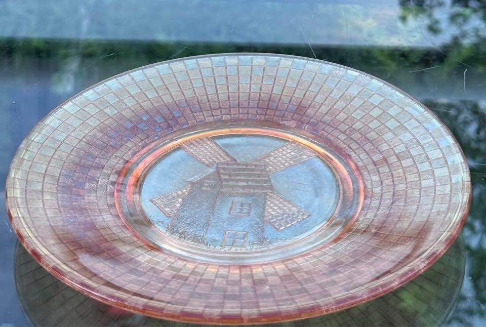 Vintage Hazel Atlas Windmill & Checkerboard Marigold Carnival Glass Plate (8") - photo 6