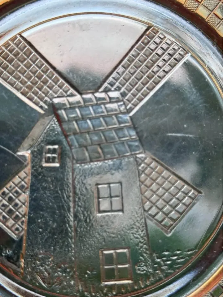 Vintage Hazel Atlas Windmill & Checkerboard Marigold Carnival Glass Plate (8") - photo 8