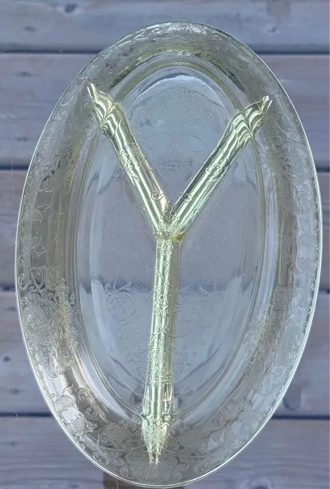 Vintage 1930s Hazel-Atlas Yellow Depression Glass Divided Platter - Florentine Poppy - photo 4