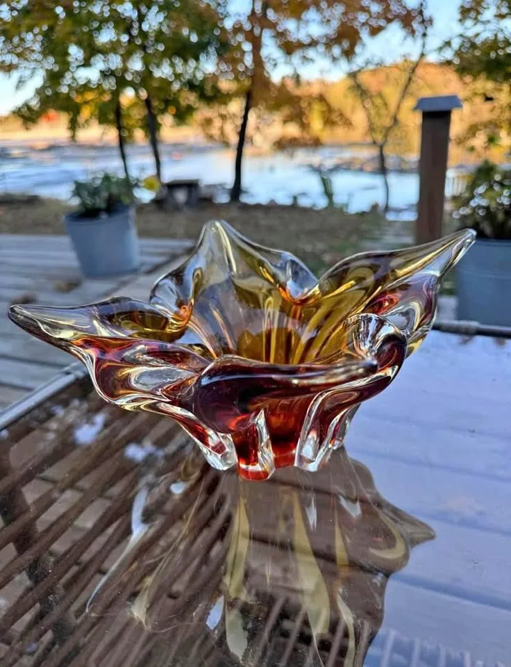 Vintage Lorraine Art Glass Splash Bowl Mid-Century Amber - photo 1