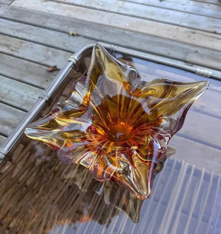Vintage Lorraine Art Glass Splash Bowl Mid-Century Amber - photo 2