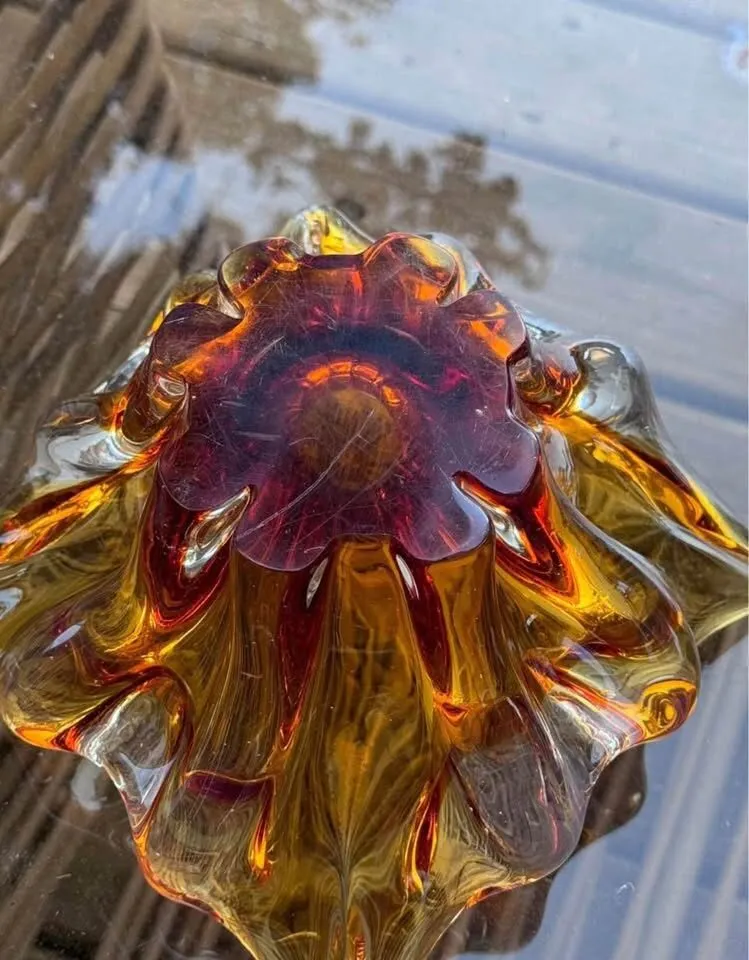 Vintage Lorraine Art Glass Splash Bowl Mid-Century Amber - photo 3