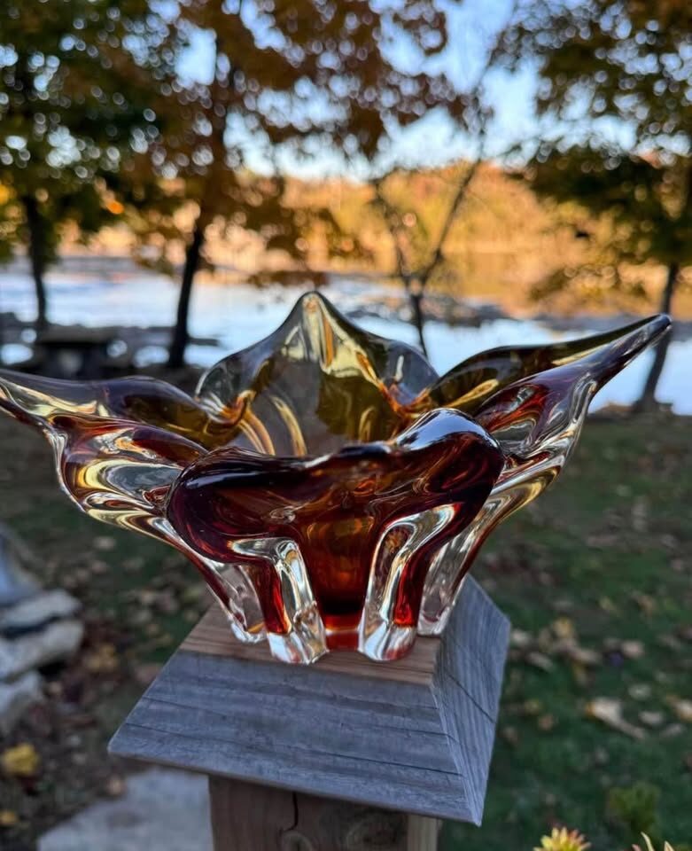 Vintage Lorraine Art Glass Splash Bowl Mid-Century Amber - photo 4
