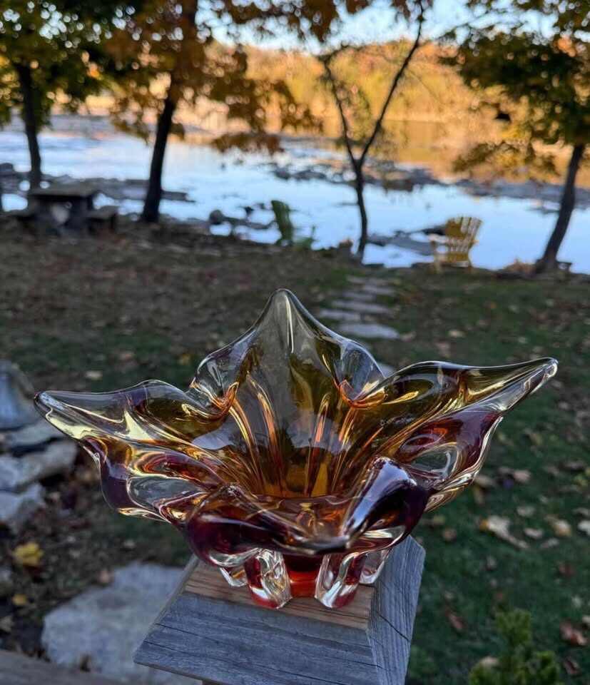 Vintage Lorraine Art Glass Splash Bowl Mid-Century Amber - photo 5