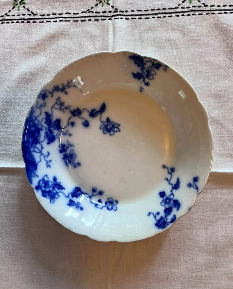 Antique 1891 Duchess Flow Blue Shallow Bowl - English Ironstone