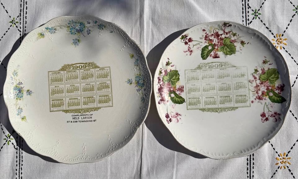 Antique 1909 Calendar Plate (Nels Larson Advertising) + Bonus 1909 Companion Plate - photo 1