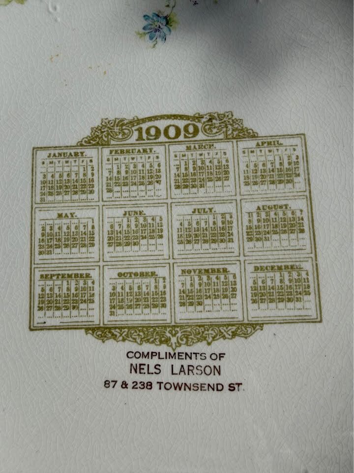 Antique 1909 Calendar Plate (Nels Larson Advertising) + Bonus 1909 Companion Plate - photo 2