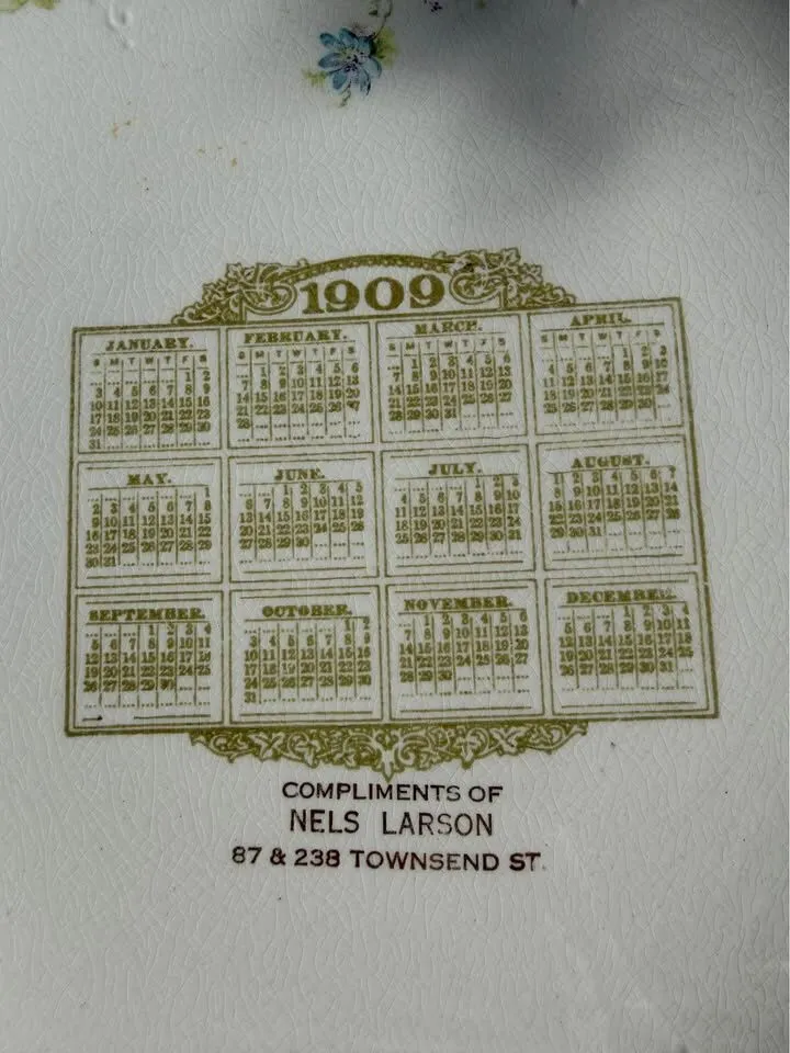 Antique 1909 Calendar Plate (Nels Larson Advertising) + Bonus 1909 Companion Plate - photo 2