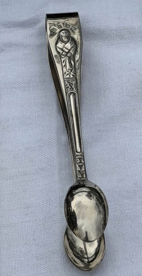 Vintage English Silverware Set - 6 Apostle Spoons, Tongs & 6 Tea Knives with Sterling Silver Bands - photo 6