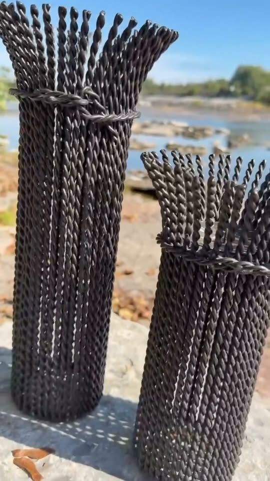 Heavy Brutalist Wrought Iron Candle Holders (16”& 12”) - photo 1