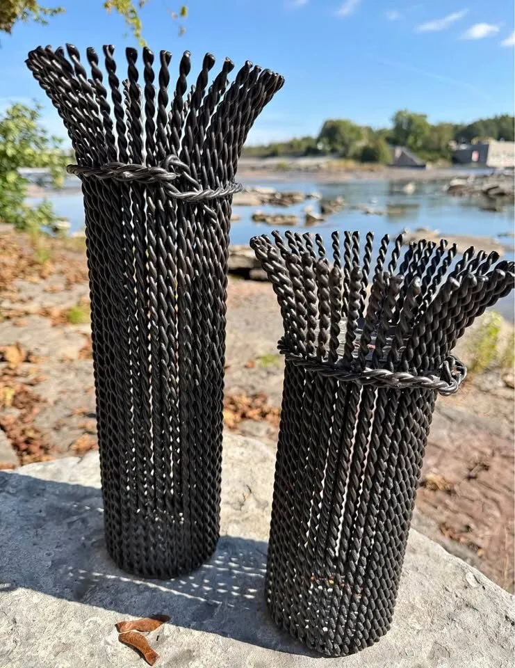 Heavy Brutalist Wrought Iron Candle Holders (16”& 12”) - photo 2