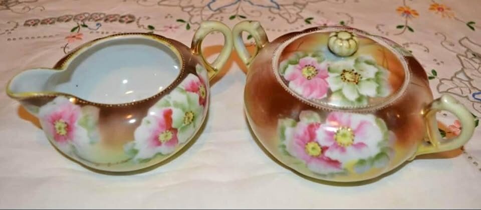 Antique Nippon Porcelain Sugar & Creamer Set - 115+ Yrs Old (Maple Leaf Mark)